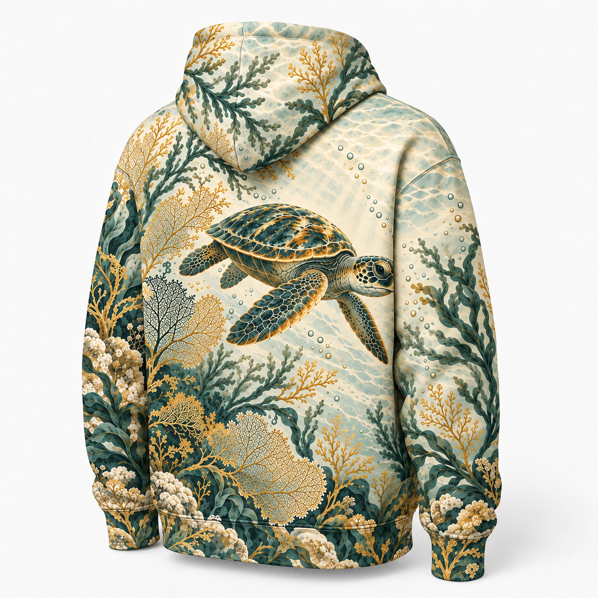 Ivory Reef Lace Sea Turtle Hoodie — Ivory Botanical Reef Print