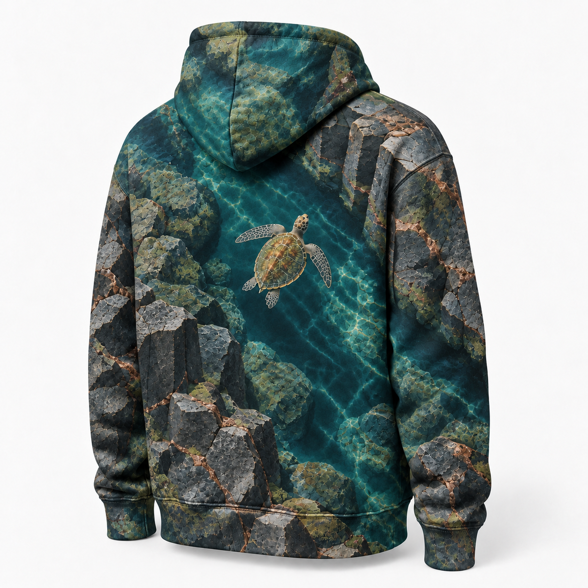 Basalt Aperture Sea Turtle Hoodie — Volcanic Stone Print