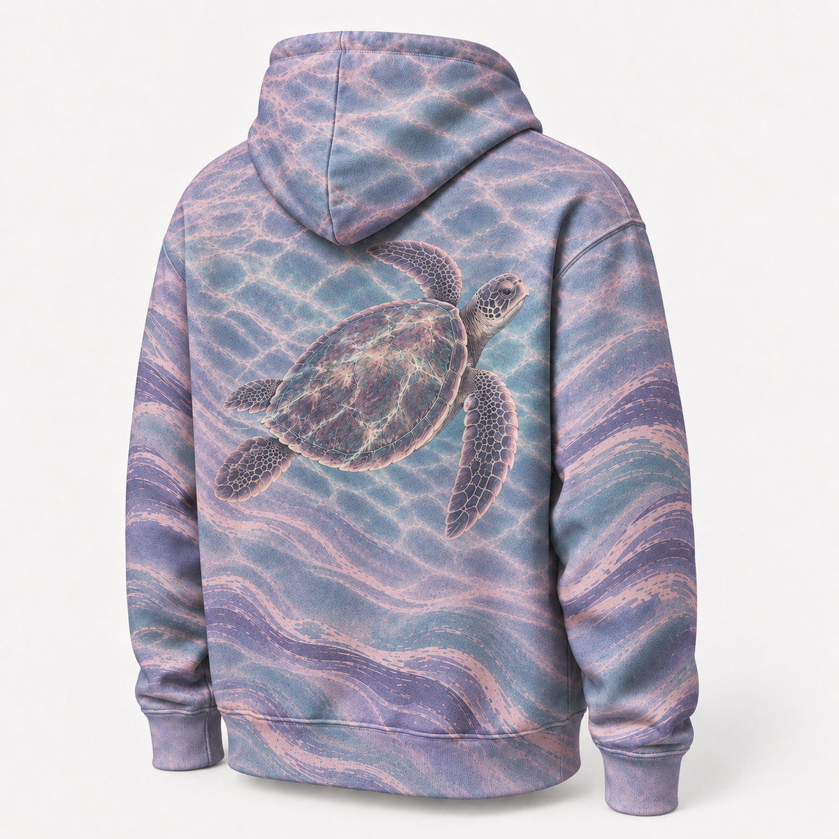 Opal Tide Sea Turtle Hoodie — Pastel Lavender Wave Print