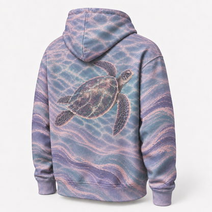 Opal Tide Sea Turtle Hoodie — Pastel Lavender Wave Print