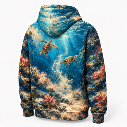 Different Depths Sea Turtle Hoodie — Perspective Pair Print
