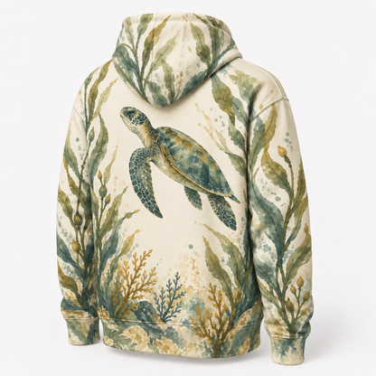 Kelp Sanctuary Sea Turtle Hoodie – Watercolor Ocean Garden Print   16:41