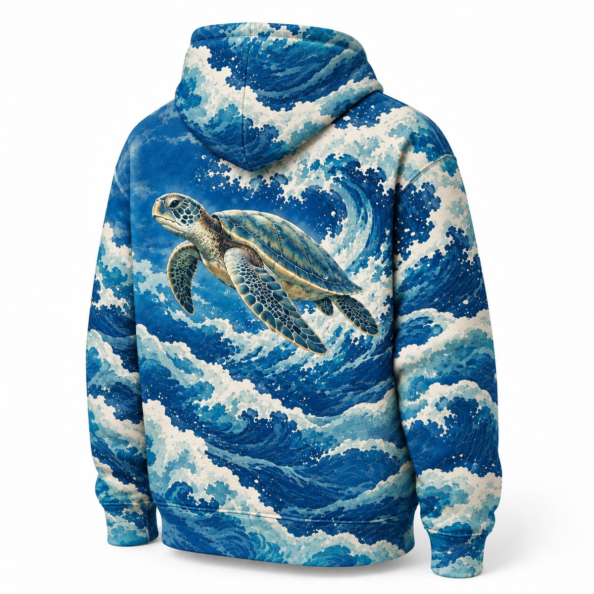 Ultramarine Crest Sea Turtle Hoodie — Blue Wave Crest Print