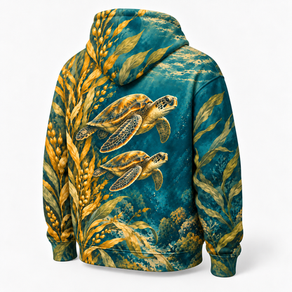 Saffron Seagrass Sea Turtle Hoodie — Golden Seagrass Print