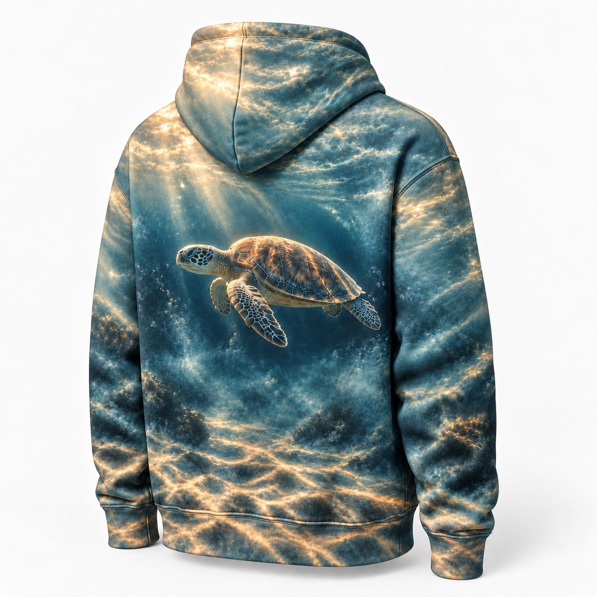 Fogbound Blue Sea Turtle Hoodie — Soft Coastal Haze Print