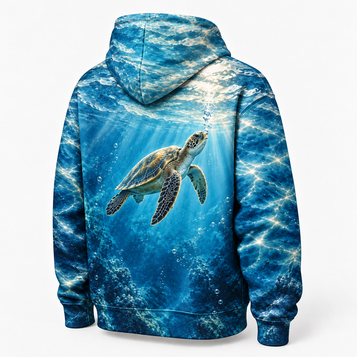 Breath of Blue Sea Turtle Hoodie — Surfacing Turtle Print