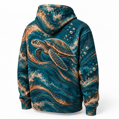Copperwave Sea Turtle Hoodie — Copper Ocean Wave Print