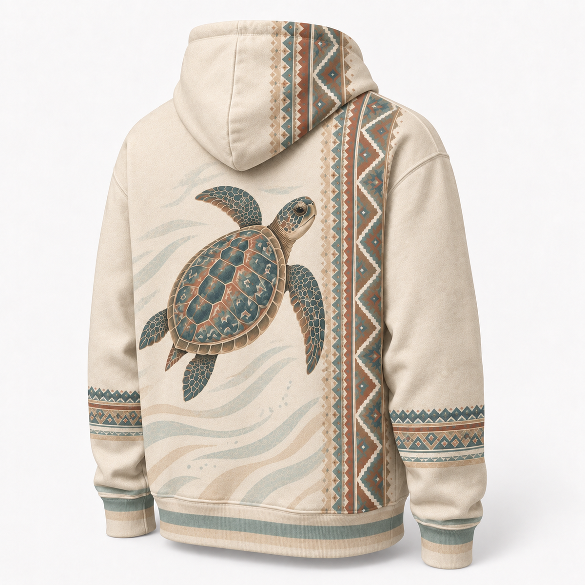 Coastal Loom Sea Turtle Hoodie — Vintage Geometric Print