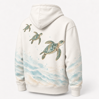 Sea Glass Companions Sea Turtle Hoodie – Soft Watercolor Family Print