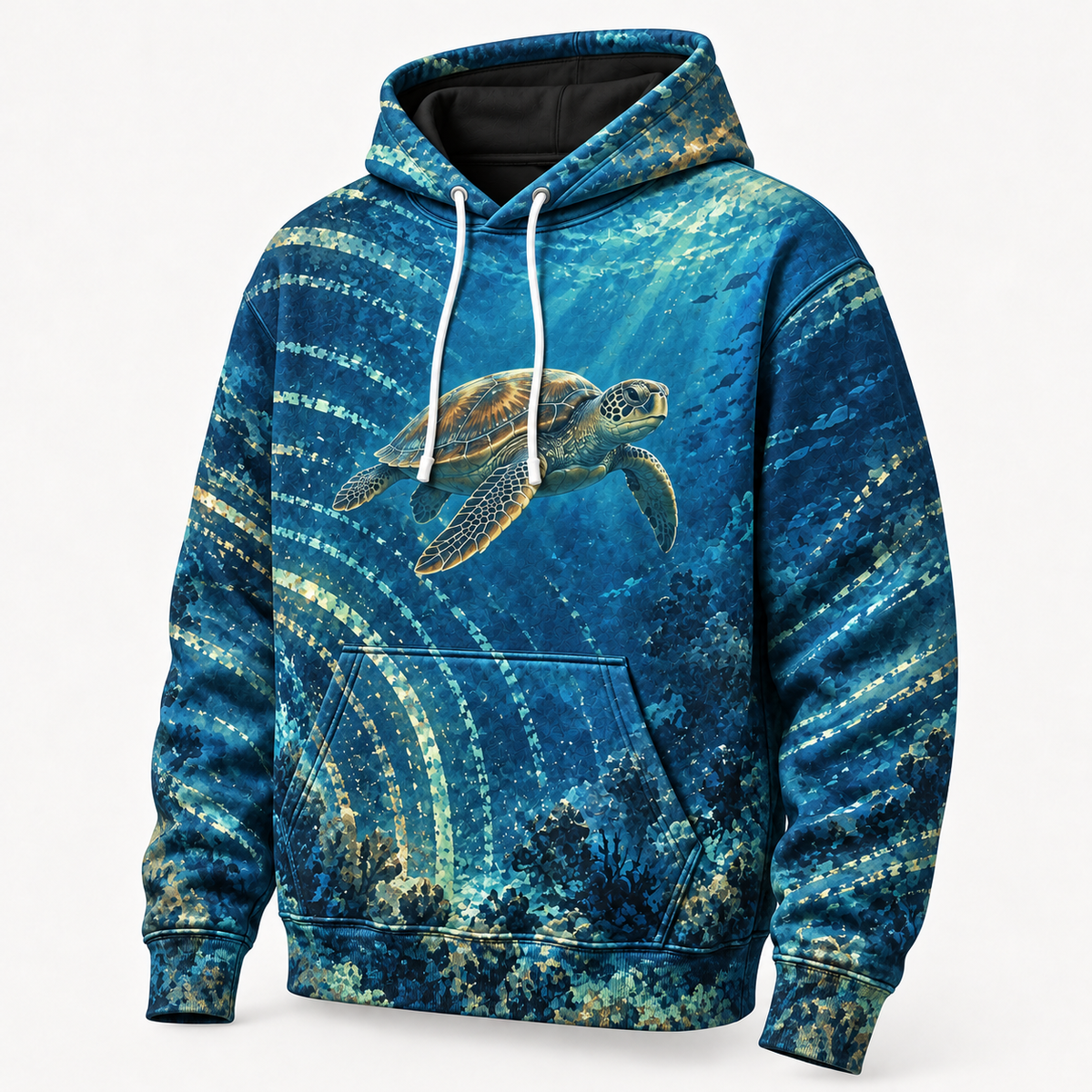Sonar Bloom Sea Turtle Hoodie — Acoustic Ripple Print