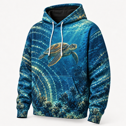 Sonar Bloom Sea Turtle Hoodie — Acoustic Ripple Print
