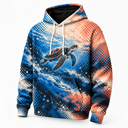 Halftone Horizon Sea Turtle Hoodie — Graphic Dotwork Print