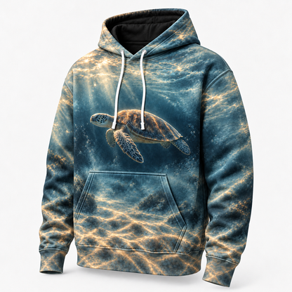 Fogbound Blue Sea Turtle Hoodie — Soft Coastal Haze Print