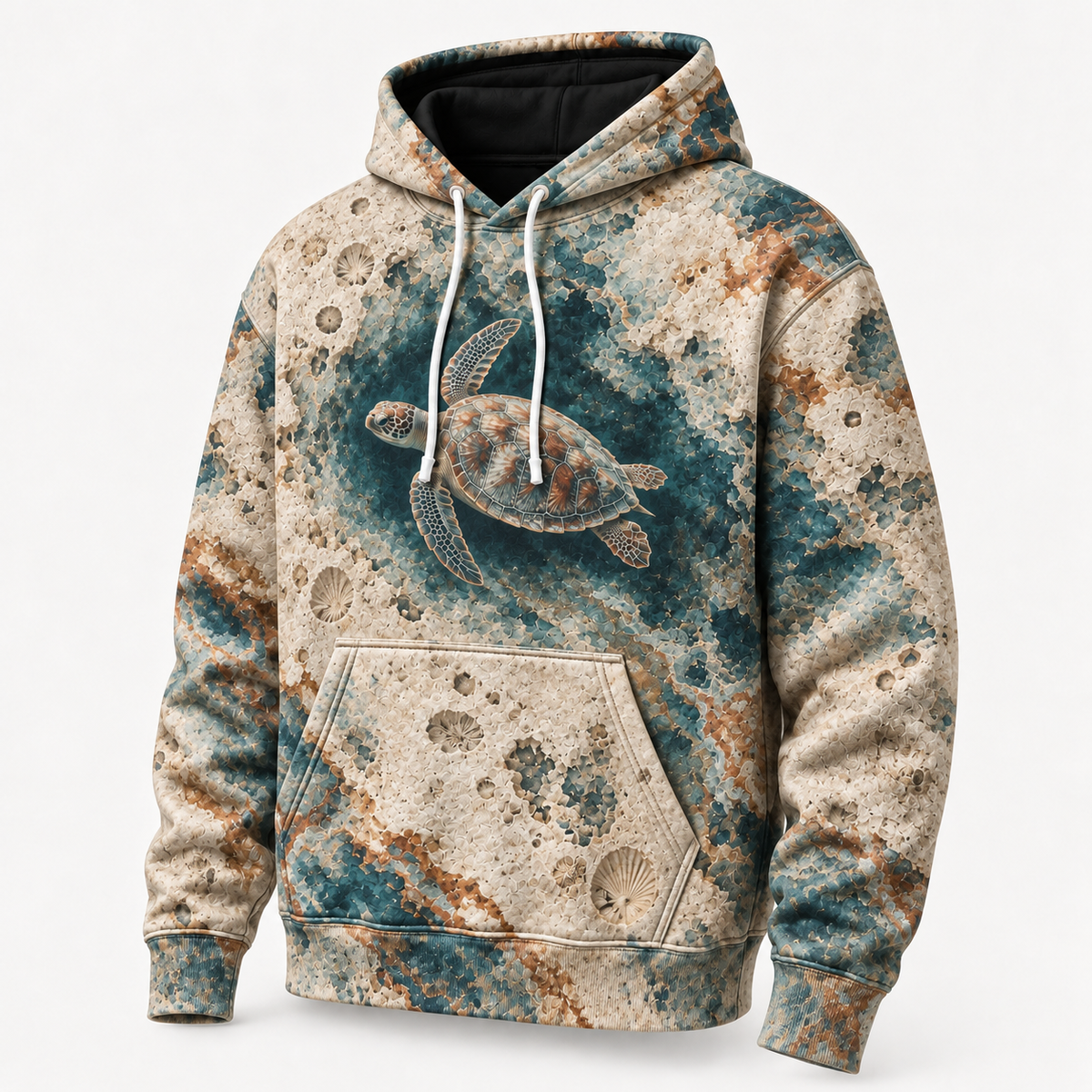 Limestone Drift Sea Turtle Hoodie — Chalk Coast Relief Print