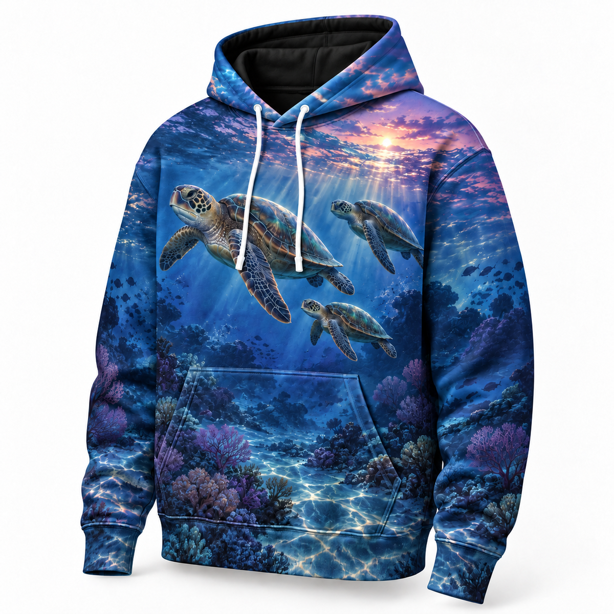 Blue Hour Migration Sea Turtle Hoodie — Twilight Ocean Print