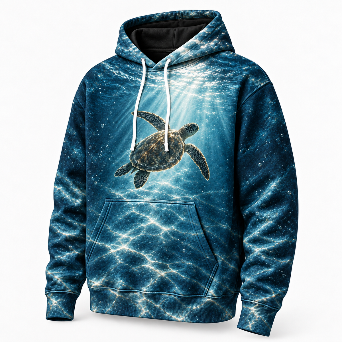 Silhouette Window Sea Turtle Hoodie — Backlit Ocean Print