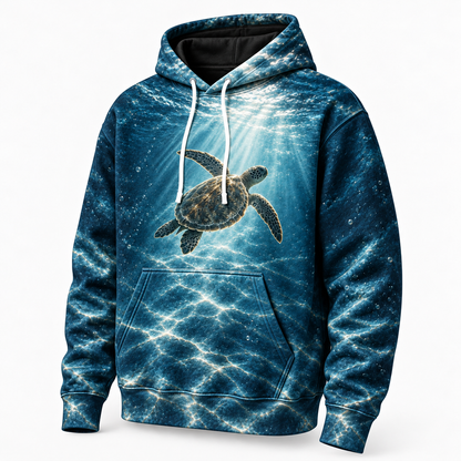 Silhouette Window Sea Turtle Hoodie — Backlit Ocean Print