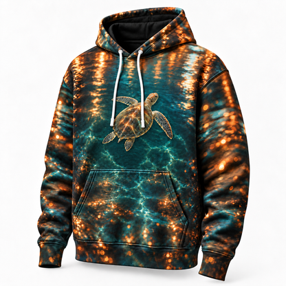Espresso Harbor Sea Turtle Hoodie — Coastal Bokeh Print