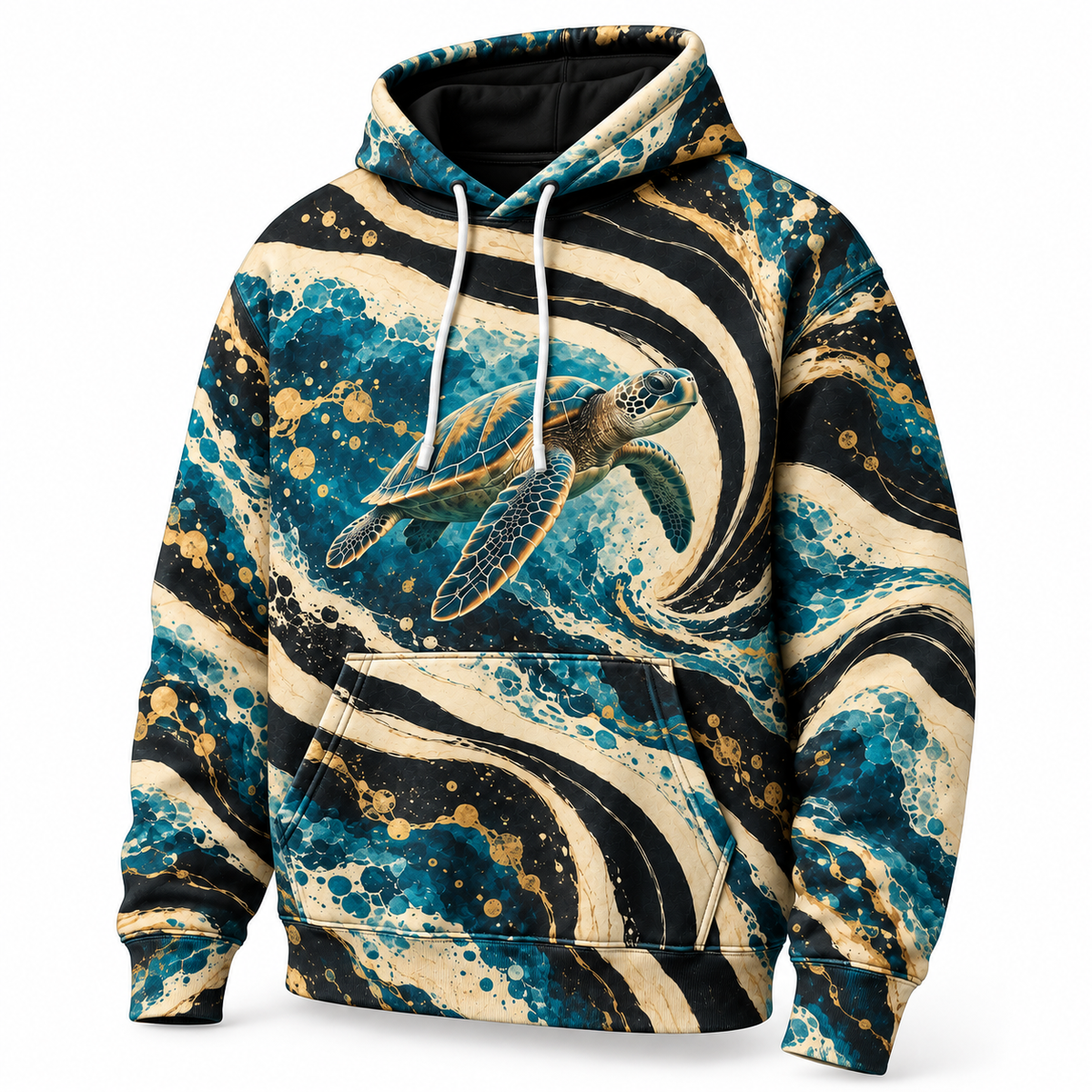 Op Current Sea Turtle Hoodie — Optical Stripe Print
