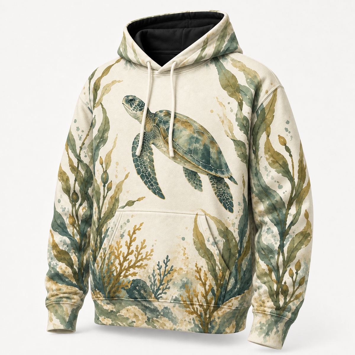 Kelp Sanctuary Sea Turtle Hoodie – Watercolor Ocean Garden Print   16:41