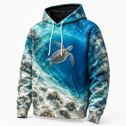 Bluehole Descent Sea Turtle Hoodie — Deep Water Basin Print