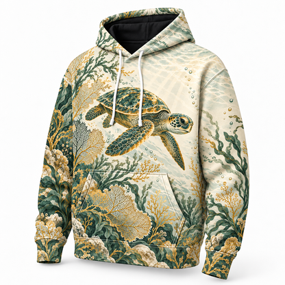 Ivory Reef Lace Sea Turtle Hoodie — Ivory Botanical Reef Print