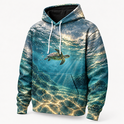 Raindrop Sanctuary Sea Turtle Hoodie — Rain Ripple Print