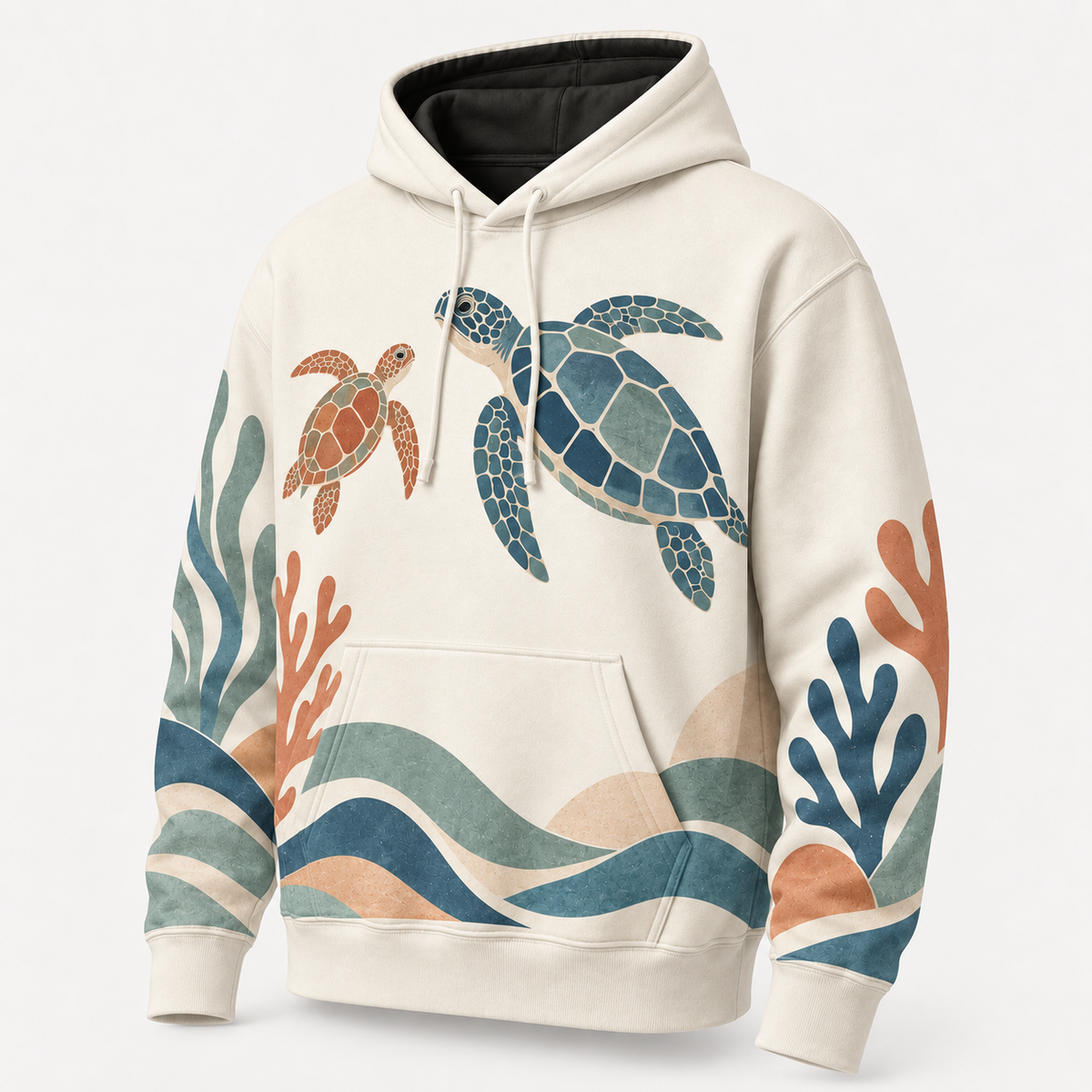 Coastal Cut Paper Sea Turtle Hoodie – Modern Reef Collage Print