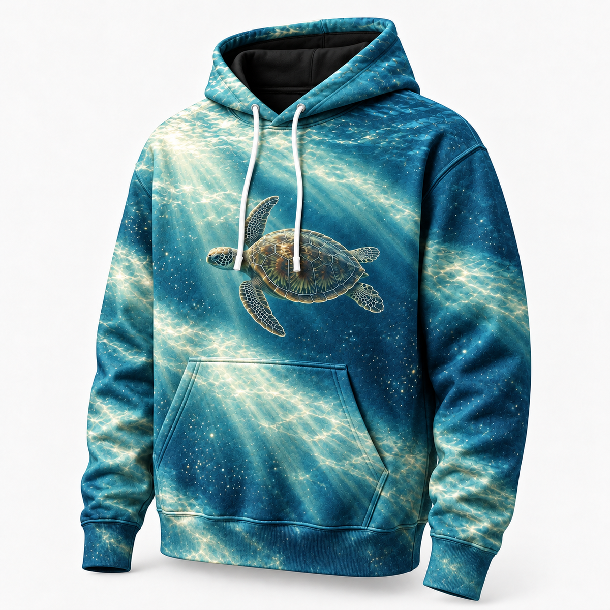 Sunshaft Stair Sea Turtle Hoodie — Layered Light Print