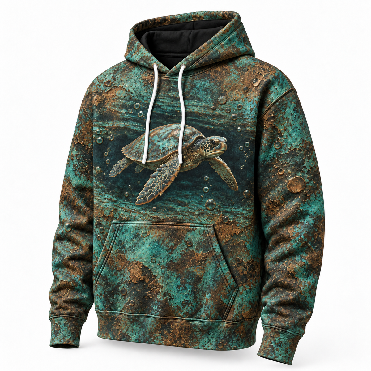 Verdigris Passage Sea Turtle Hoodie — Patina Relief Print
