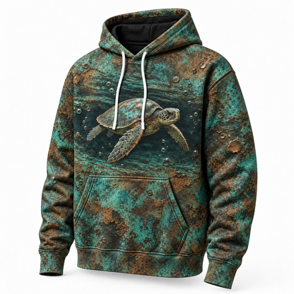 Verdigris Passage Sea Turtle Hoodie — Patina Relief Print