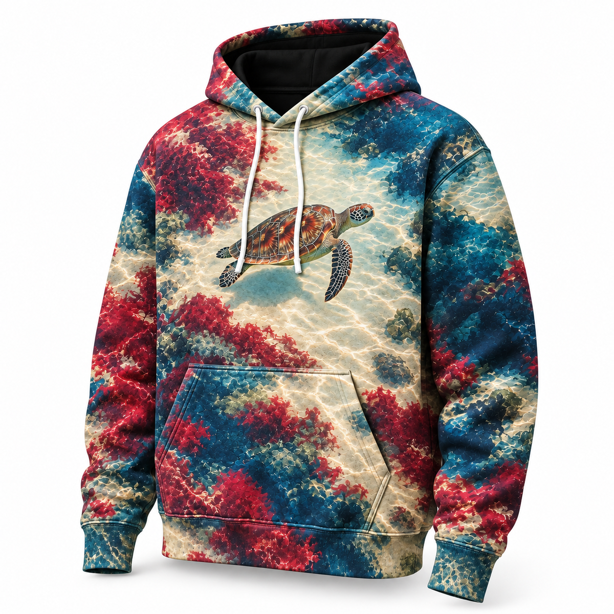 Cranberry Shoals Sea Turtle Hoodie — Warm Coastal Abstract Print