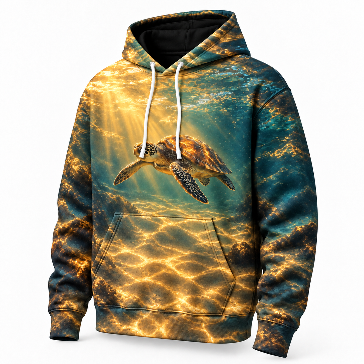 Amber Window Sea Turtle Hoodie — Warm Water Light Print