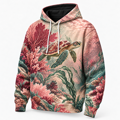 Rosewater Reef Sea Turtle Hoodie — Blush Coral Reef Print
