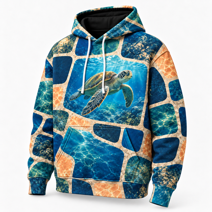 Offset Grid Sea Turtle Hoodie — Broken Lattice Print