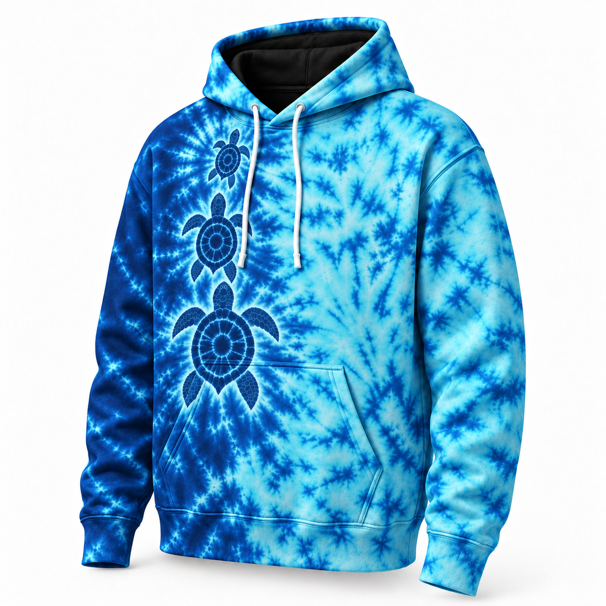 Tidal Trio Sea Turtle Hoodie — Ocean Blue Tie-Dye Print