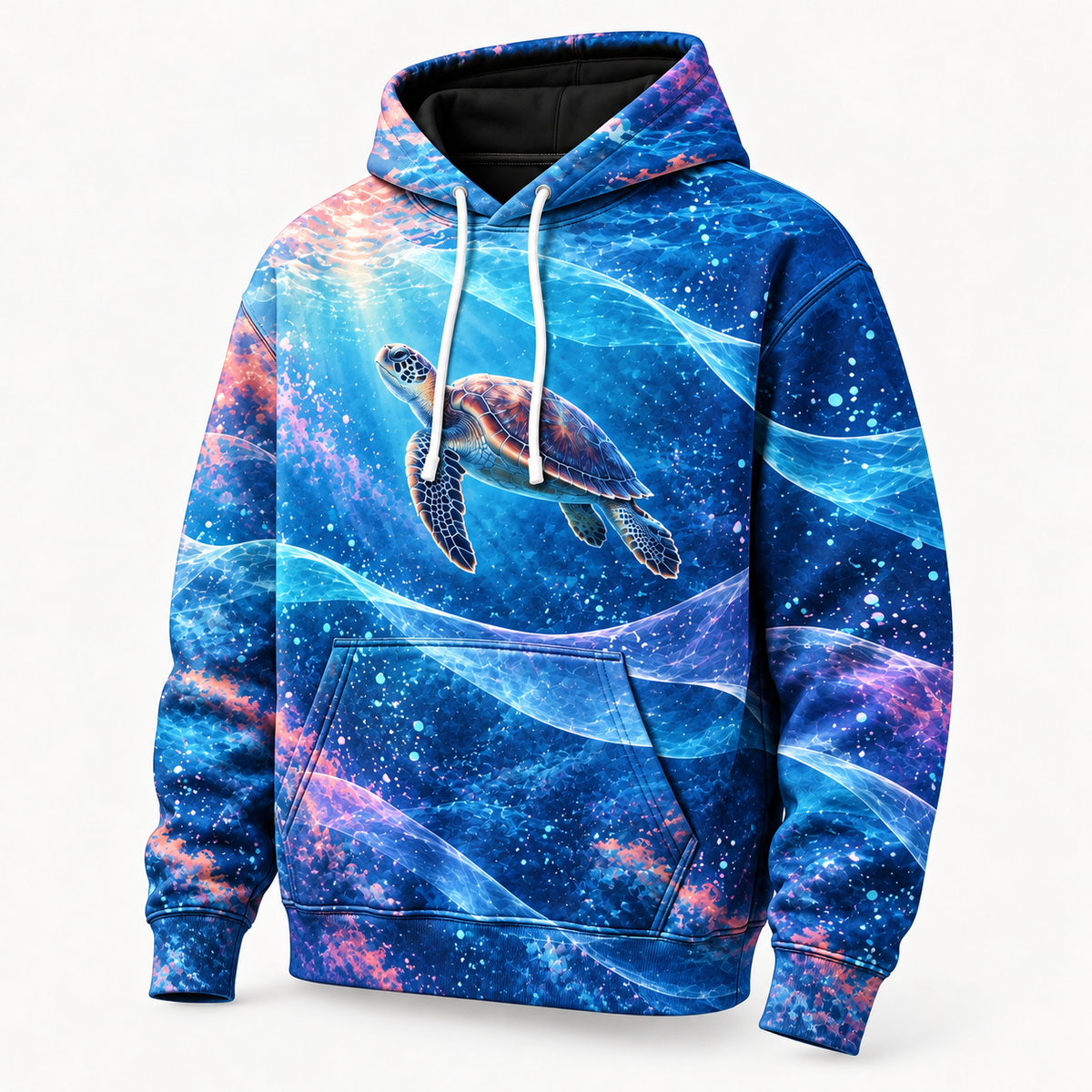 Phase Shift Sea Turtle Hoodie — Layered Wave Screen Print