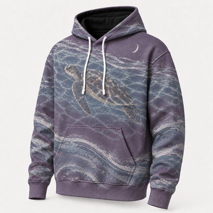 Twilight Moon Sea Turtle Hoodie — Purple Night Wave Print