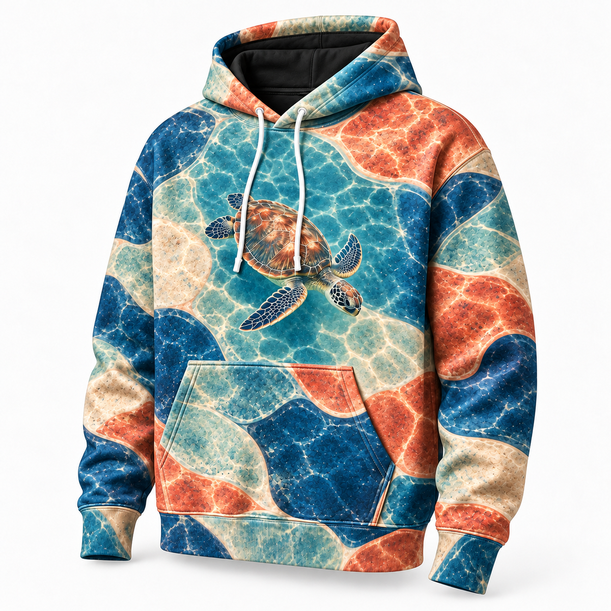 Tide Tiles Sea Turtle Hoodie — Oversized Rounded Tile Print