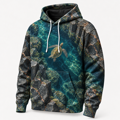 Basalt Aperture Sea Turtle Hoodie — Volcanic Stone Print