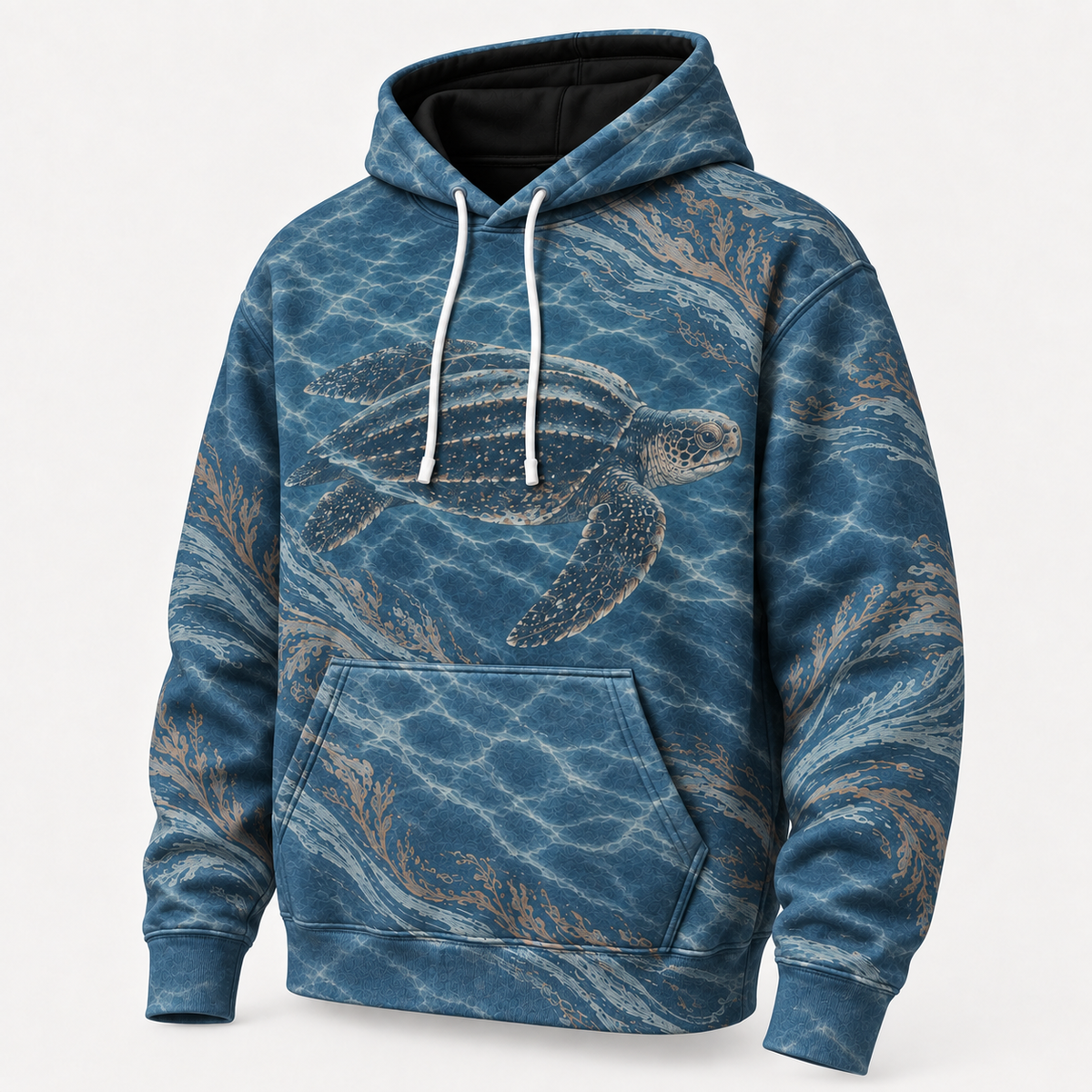 Leatherback Drift Sea Turtle Hoodie — Deep Sea Kelp Print
