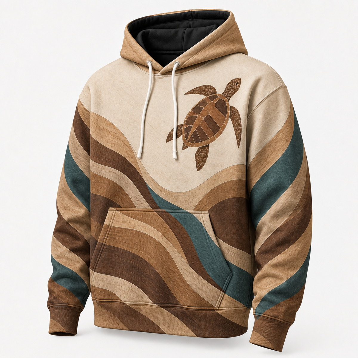 Amber Estuary Sea Turtle Hoodie – Earth Tone Inlay Print