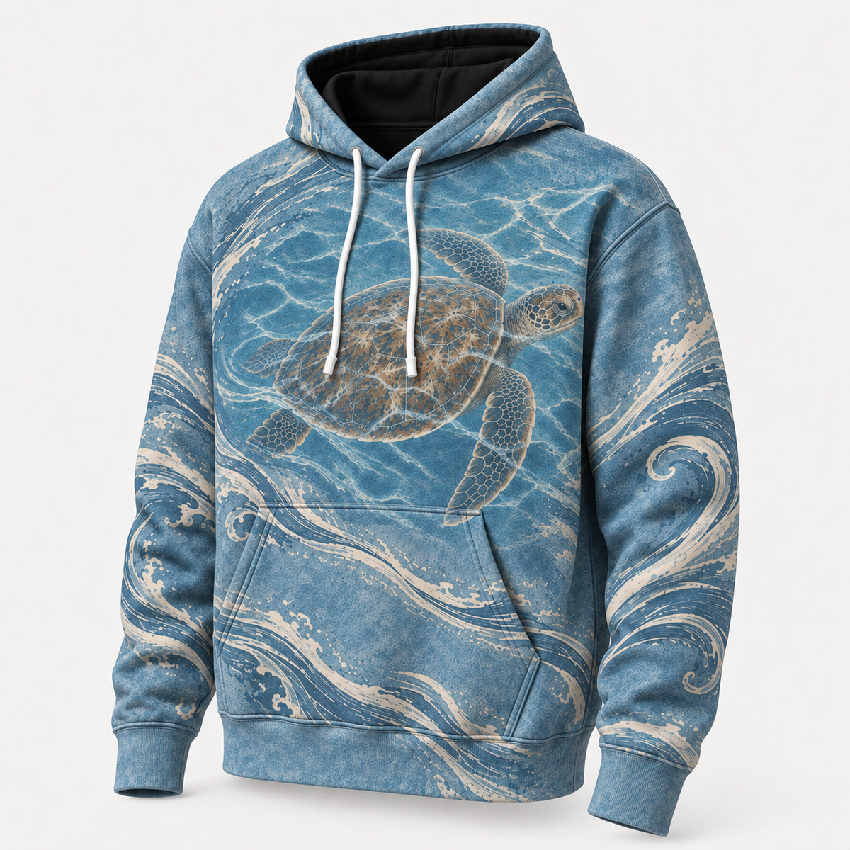 Tidal Drift Sea Turtle Hoodie — Ocean Blue Wave Print