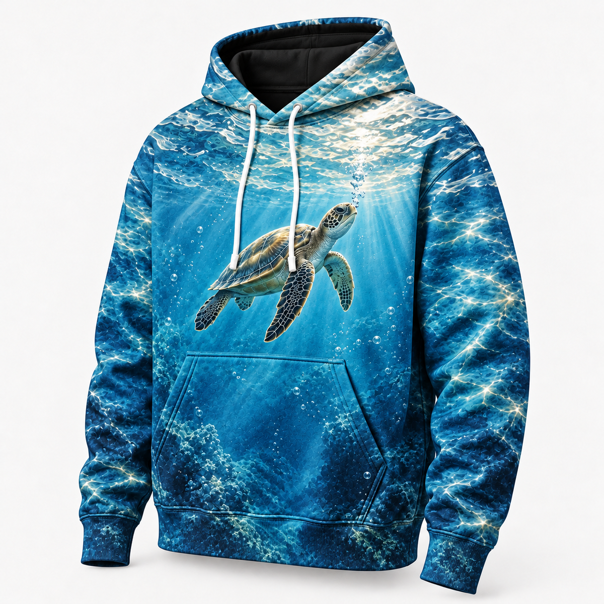 Breath of Blue Sea Turtle Hoodie — Surfacing Turtle Print