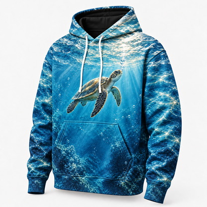 Breath of Blue Sea Turtle Hoodie — Surfacing Turtle Print