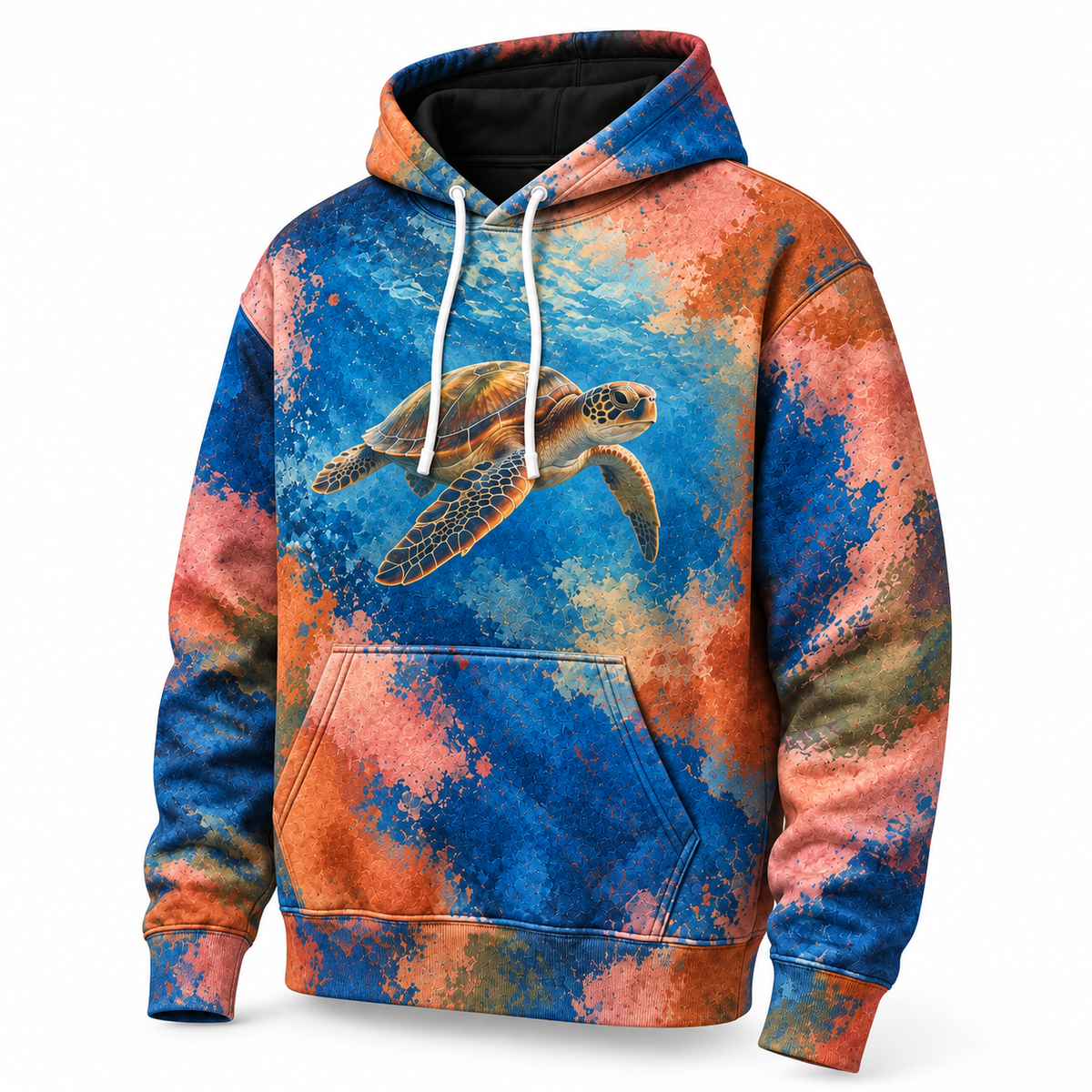 Colorfield Drift Sea Turtle Hoodie — Bold Color Field Print