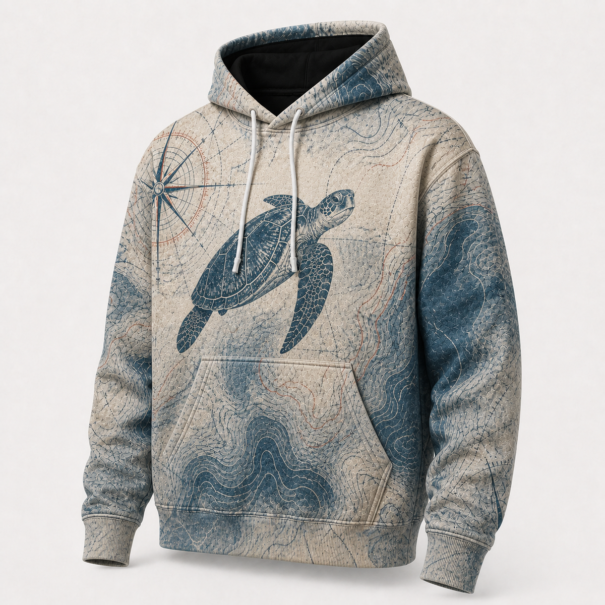 Wayfinder Sea Turtle Hoodie — Vintage Nautical Chart Print