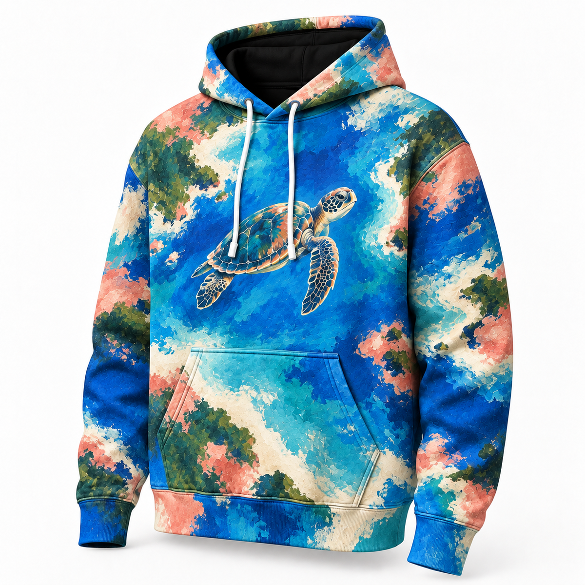 Gouache Islands Sea Turtle Hoodie — Opaque Brush Print