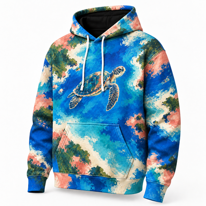 Gouache Islands Sea Turtle Hoodie — Opaque Brush Print