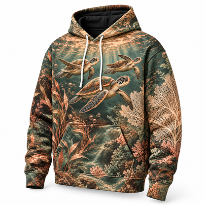 Tidal Copper Garden Sea Turtle Hoodie — Copper Botanical Reef Print